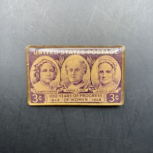 Womens Movement Postage Stamp Pin Brooch 3 Cent 100 Years of Progress Vintage